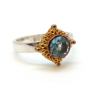 MICHOU MARCH Blue Topaz Sterling Silver Gold Vermeil Birthstone Ring -Size 5 NEW